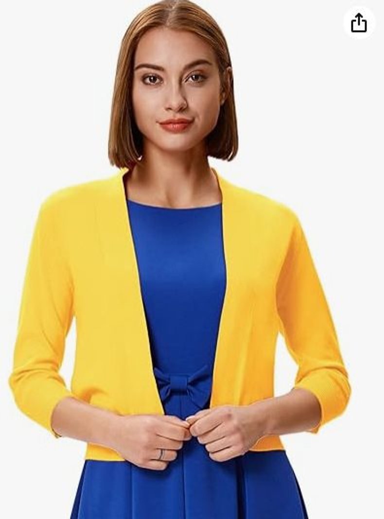 Women's Open-Front 3/4 Sleeve Cropped Cardigan