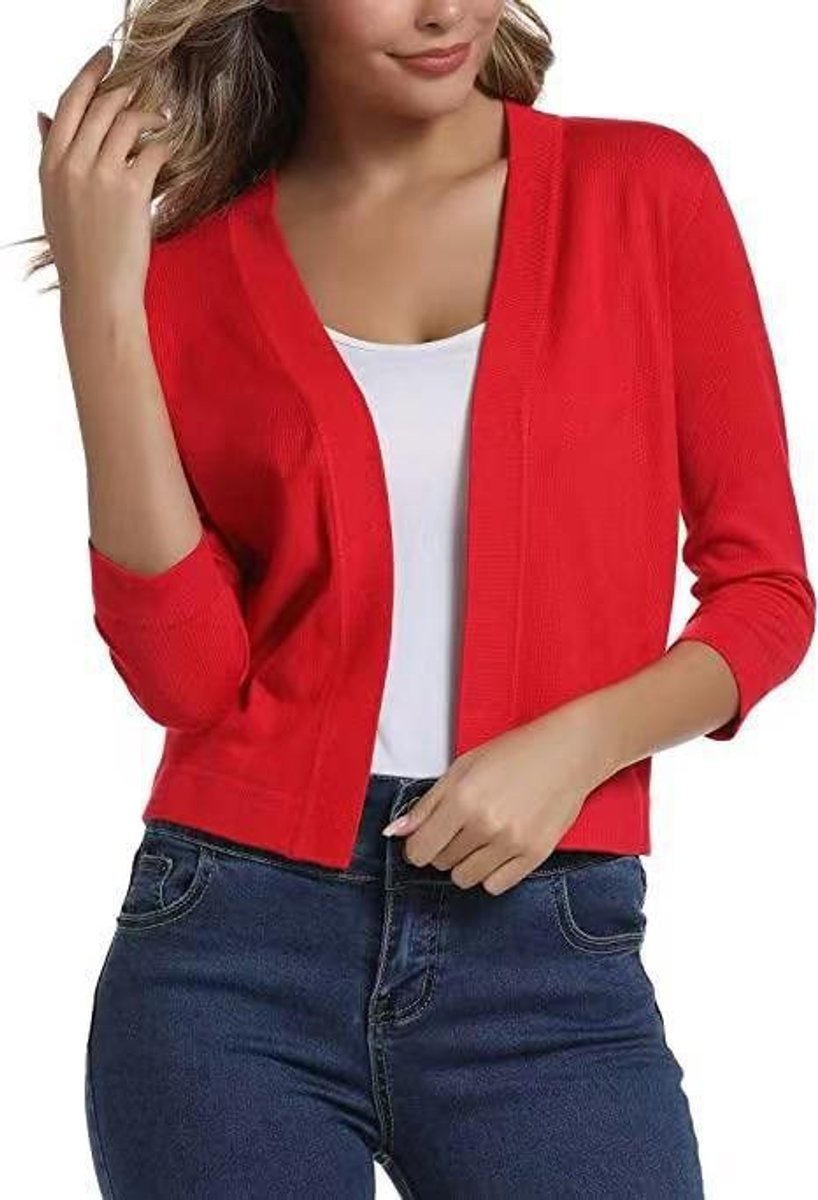 Women's Open-Front 3/4 Sleeve Cropped Cardigan