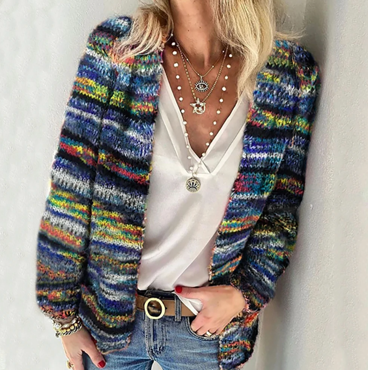 Women's Open Front Relaxed Fit Long Sleeve Cardigan