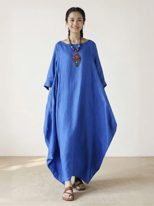 Women's Oversized 3/4 Batwing Sleeve Floor-Length Maxi Dress