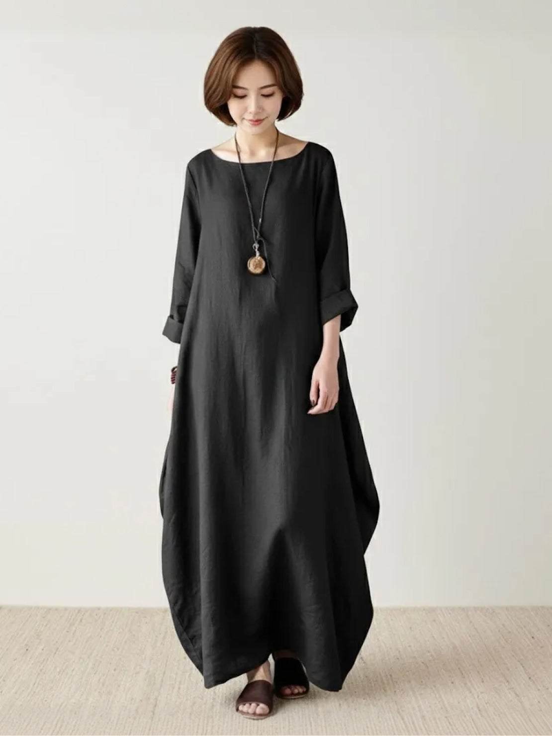 Women's Oversized 3/4 Batwing Sleeve Floor-Length Maxi Dress