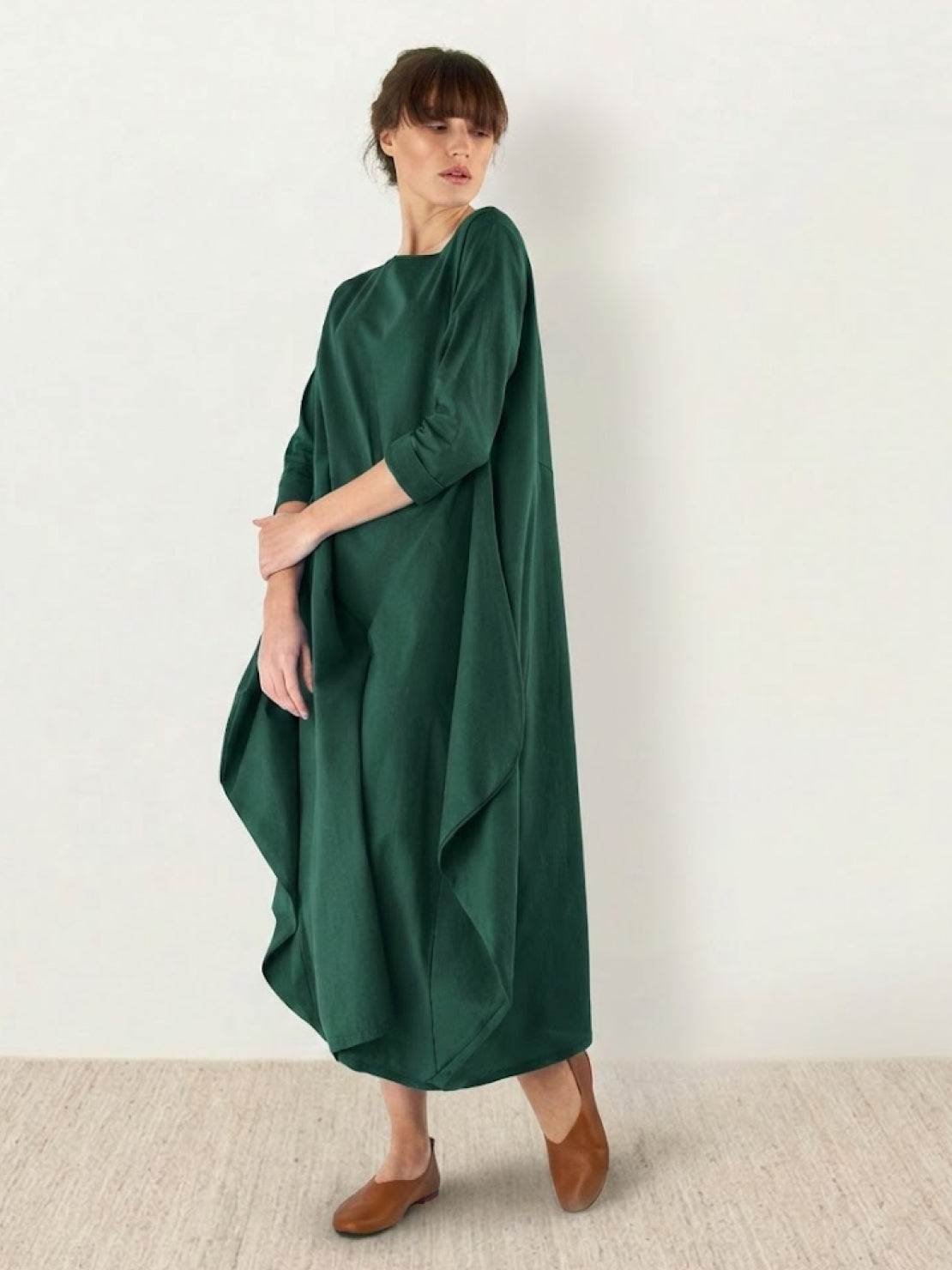 Women's Oversized 3/4 Batwing Sleeve Floor-Length Maxi Dress