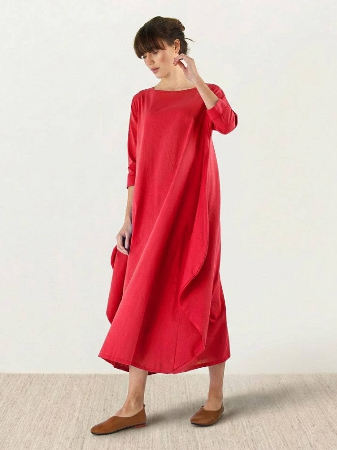 Women's Oversized 3/4 Batwing Sleeve Floor-Length Maxi Dress