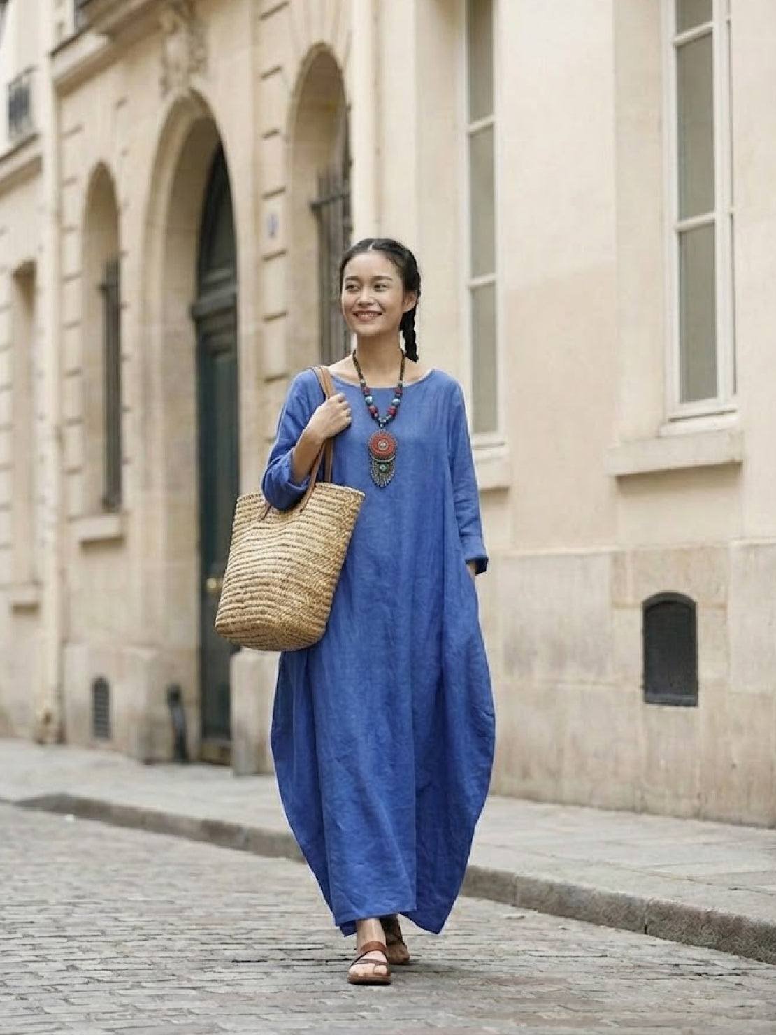 Women's Oversized 3/4 Batwing Sleeve Floor-Length Maxi Dress