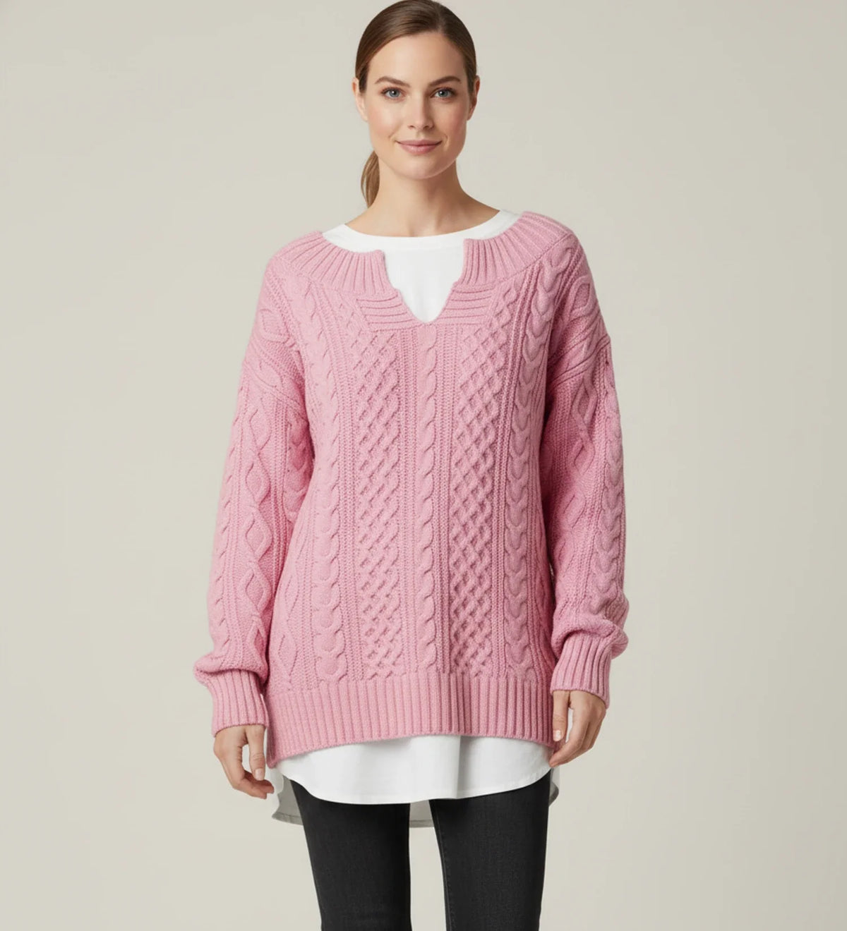 Women's Oversized Cable V-Neck Sweater