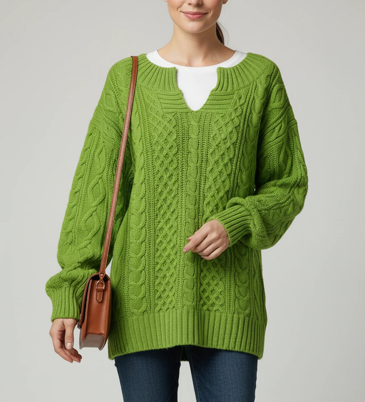 Women's Oversized Cable V-Neck Sweater