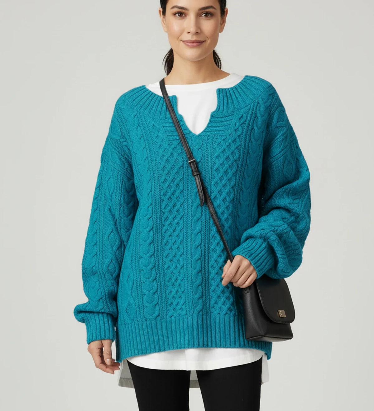 Women's Oversized Cable V-Neck Sweater