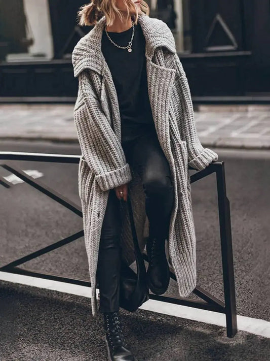 Women's Oversized Chunky Lapel Longline Cardigan
