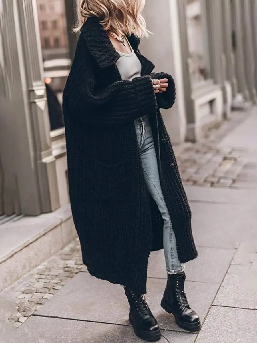 Women's Oversized Chunky Lapel Longline Cardigan