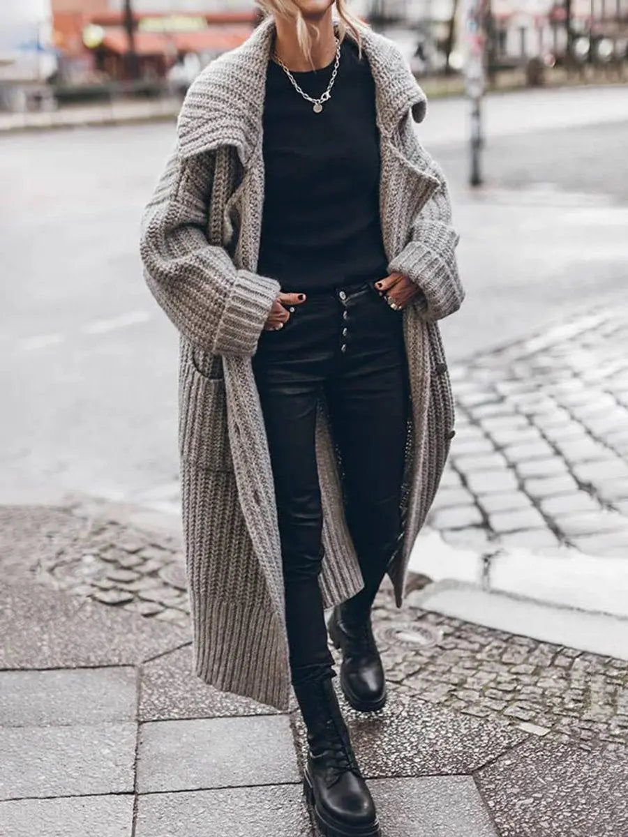Women's Oversized Chunky Lapel Longline Cardigan