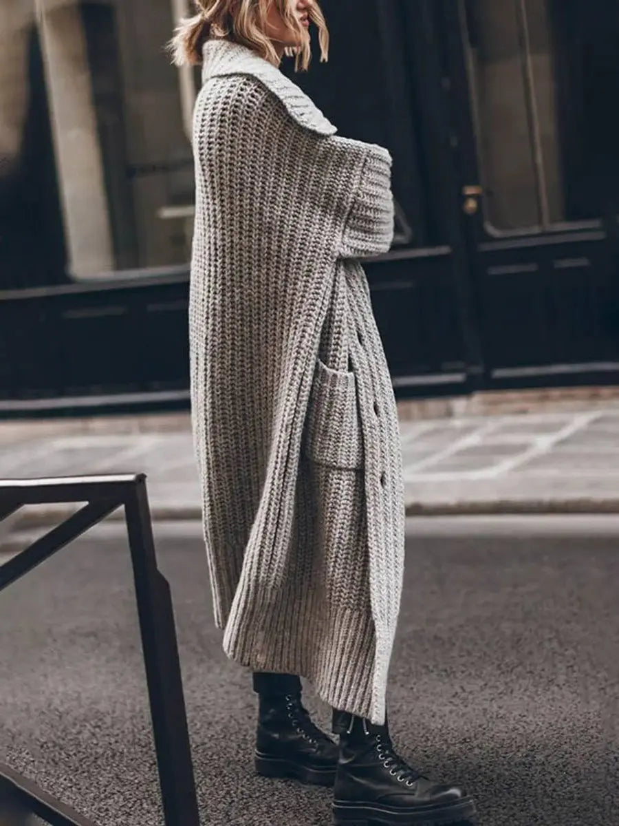 Women's Oversized Chunky Lapel Longline Cardigan