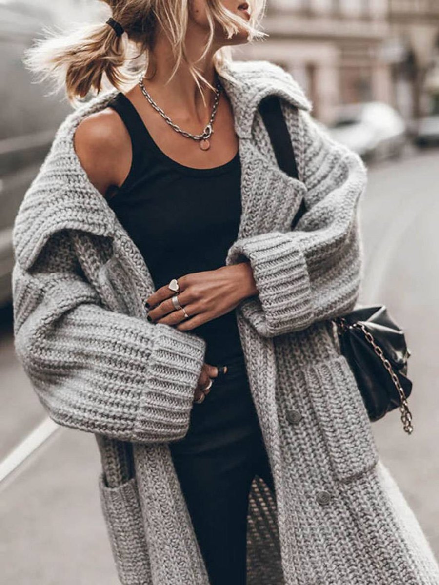 Women's Oversized Chunky Lapel Longline Cardigan