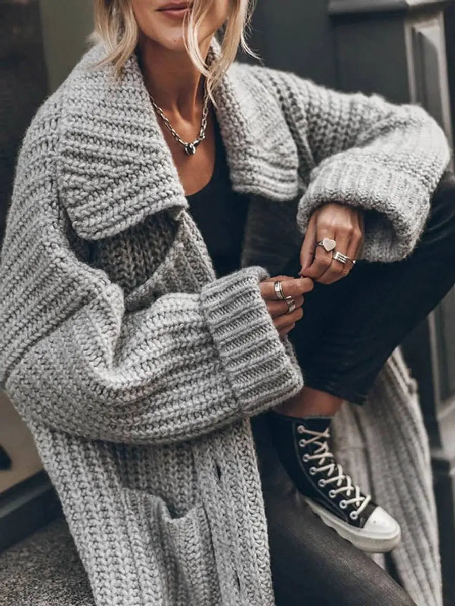 Women's Oversized Chunky Lapel Longline Cardigan
