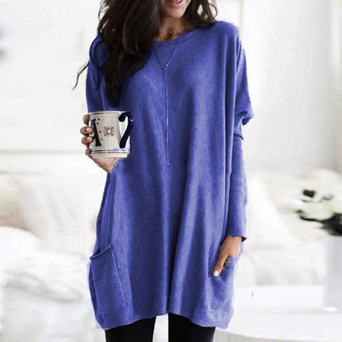 Women's Oversized Long-Sleeve Pocket Tunic Top