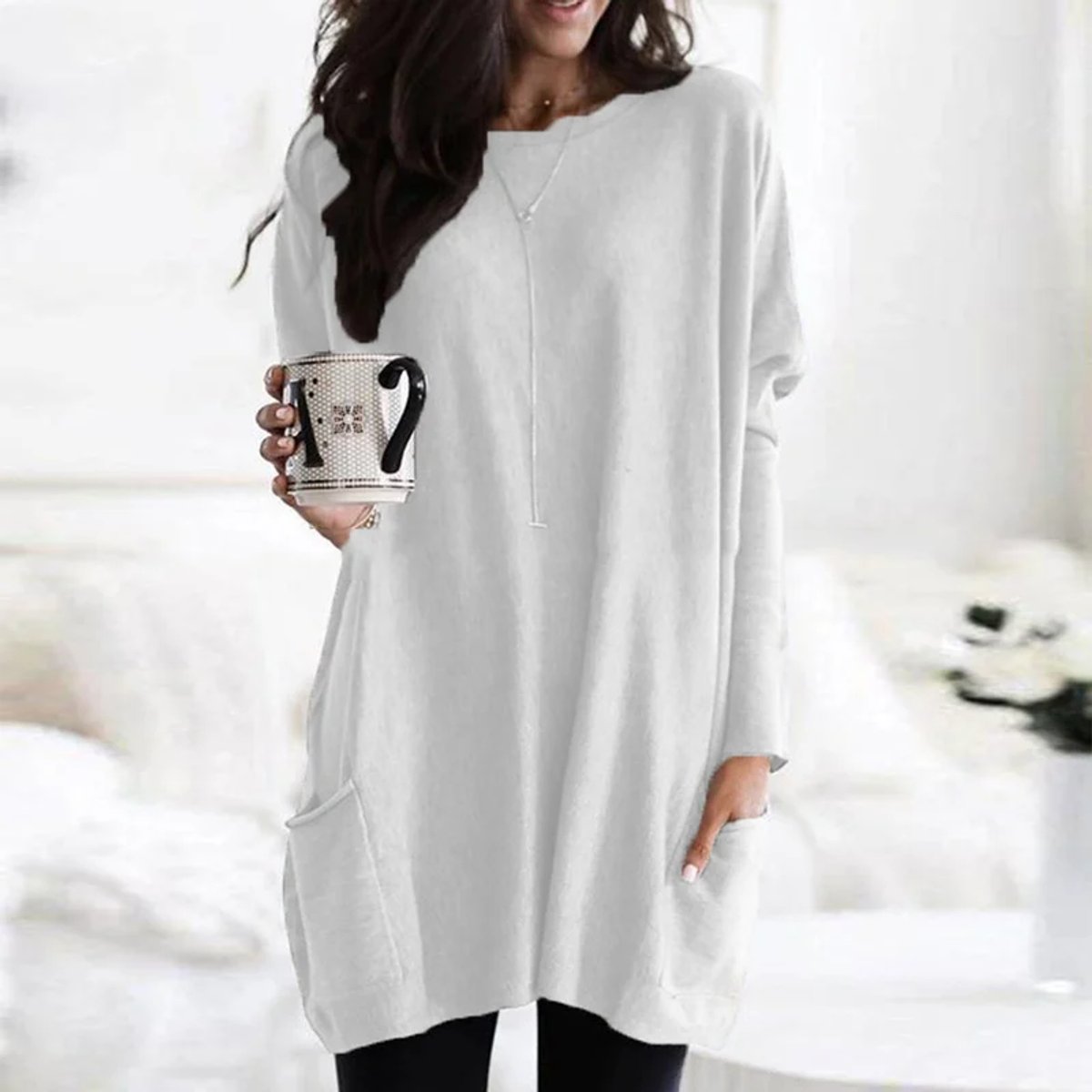 Women's Oversized Long-Sleeve Pocket Tunic Top