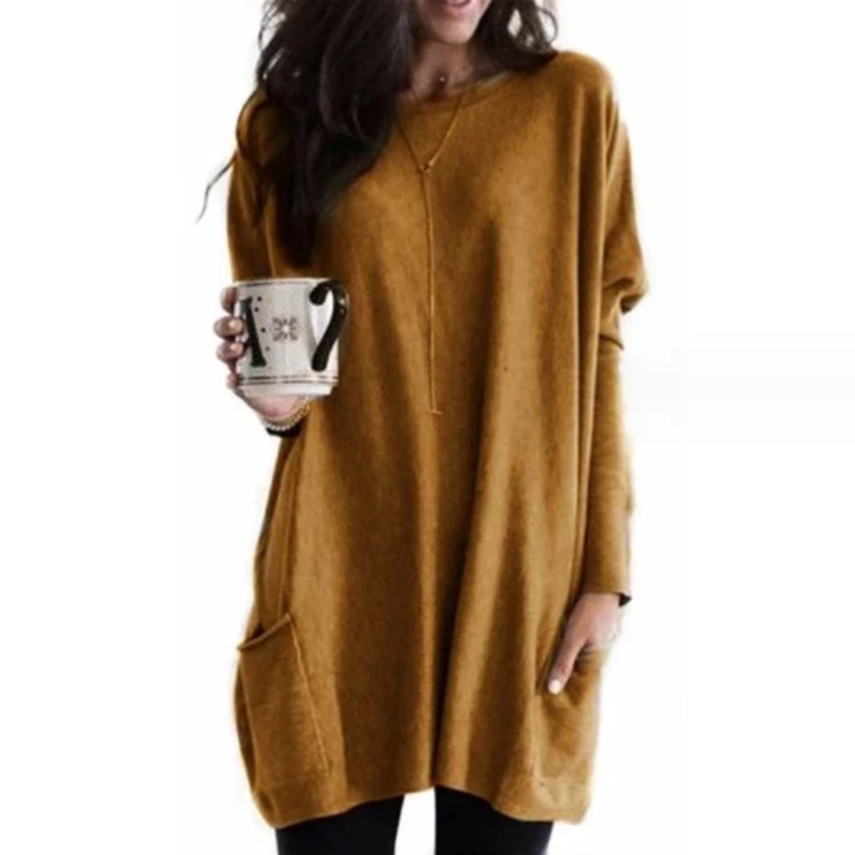Women's Oversized Long-Sleeve Pocket Tunic Top