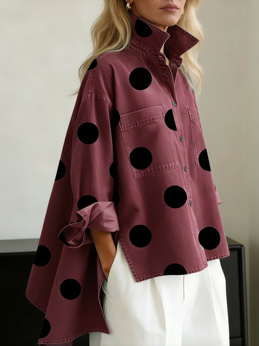 Women's Oversized Polka Dot Long Sleeve Shirt