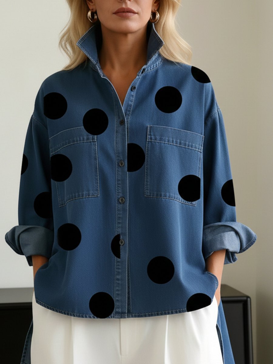 Women's Oversized Polka Dot Long Sleeve Shirt