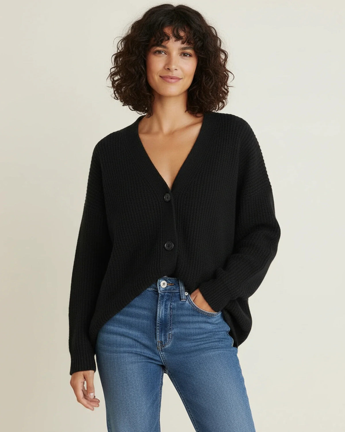 Women's Oversized V-Neck Button-Down Cardigan