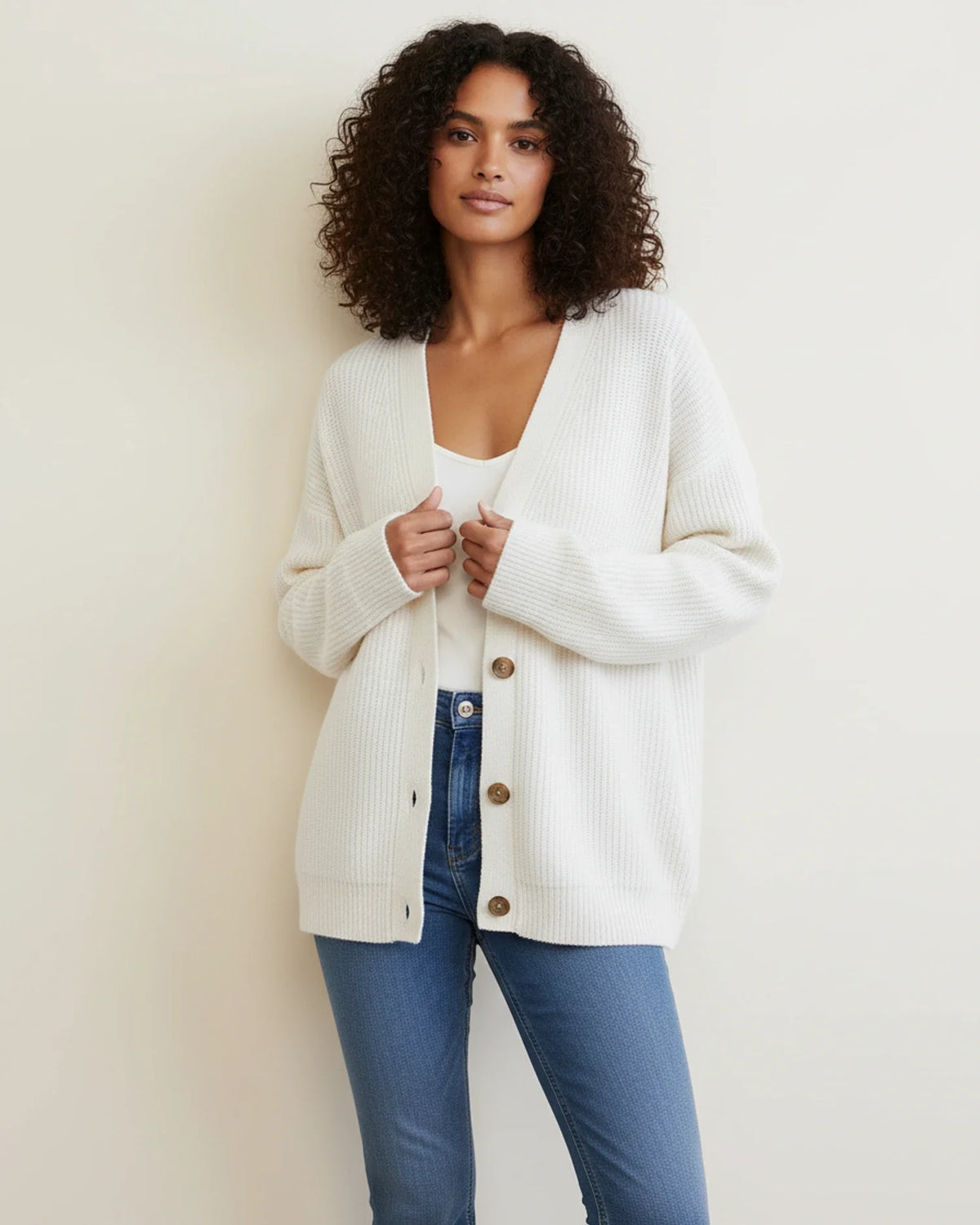 Women's Oversized V-Neck Button-Down Cardigan