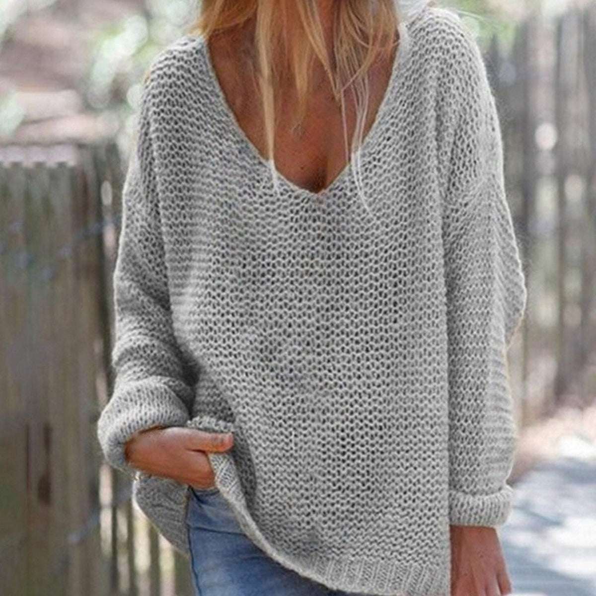 Women's Oversized V-Neck Sweater