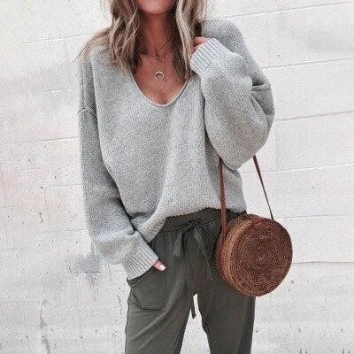 Women's Oversized V-Neck Sweater
