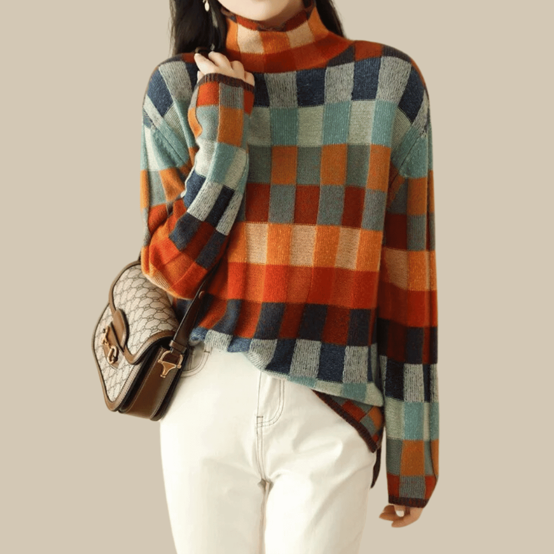 Women's Patchwork Pattern Turtleneck Sweater