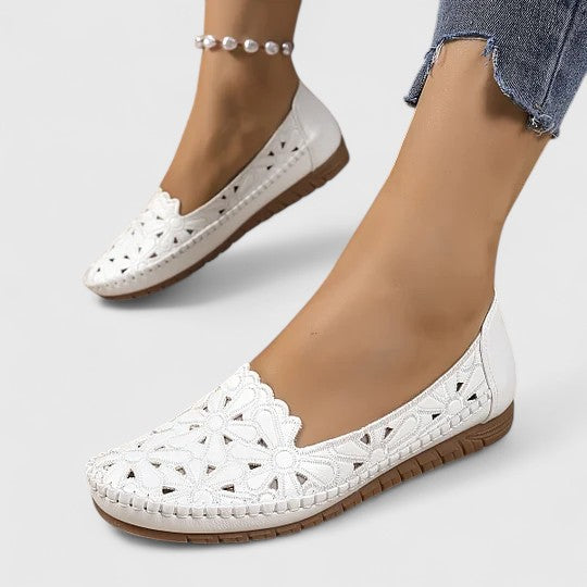 Women's Perforated Floral Slip-On Ballet Flats