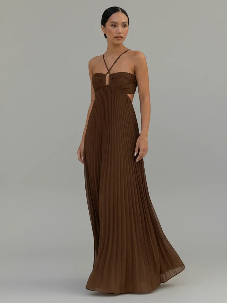 Women's Pleated A-Line Maxi Dress