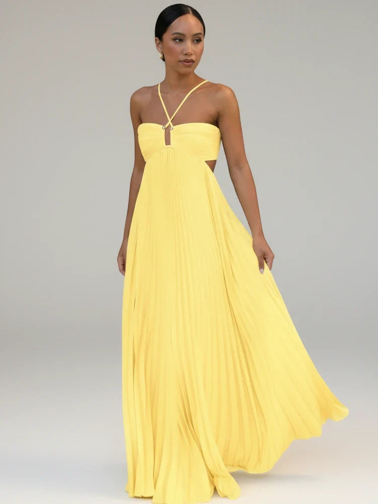 Women's Pleated A-Line Maxi Dress