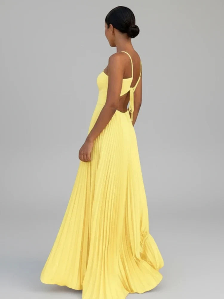 Women's Pleated A-Line Maxi Dress