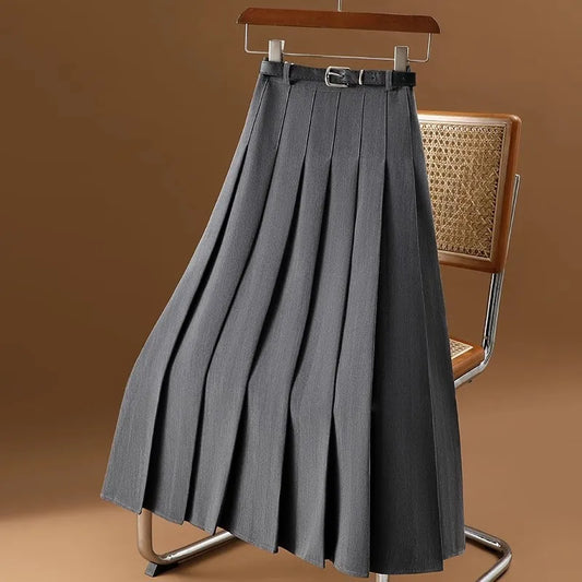 Women's Pleated Belted Midi Skirt
