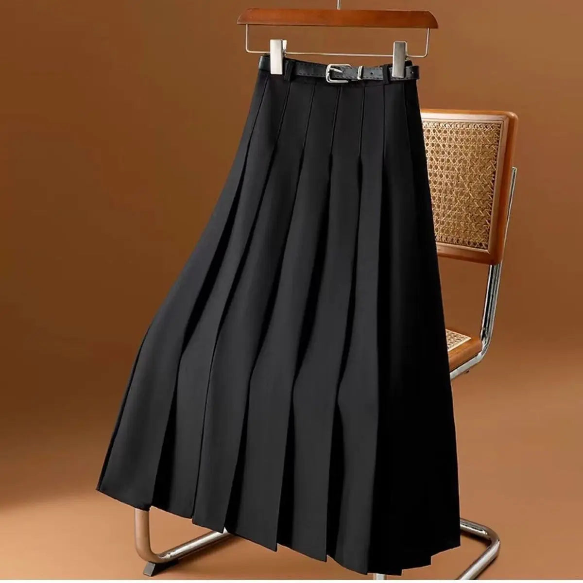 Women's Pleated Belted Midi Skirt