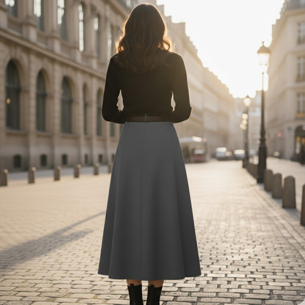 Women's Pleated Belted Midi Skirt