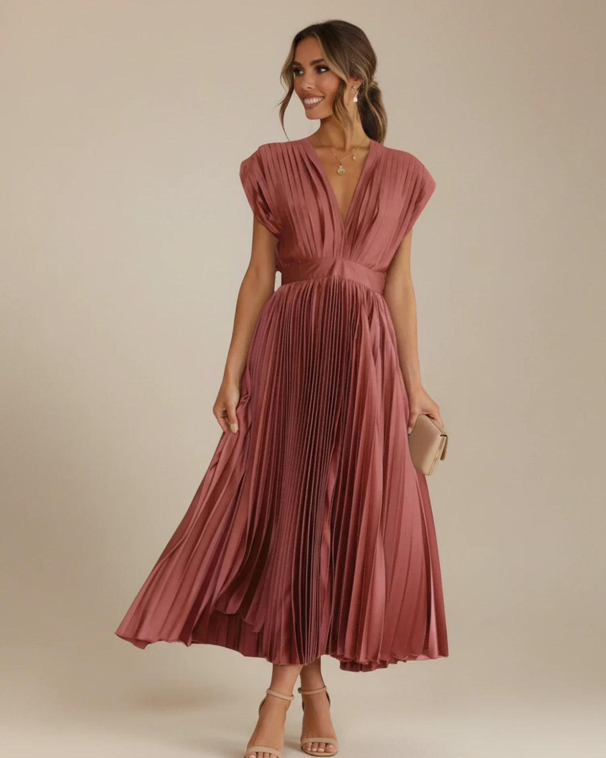 Women's Pleated Fit & Flare Midi Dress