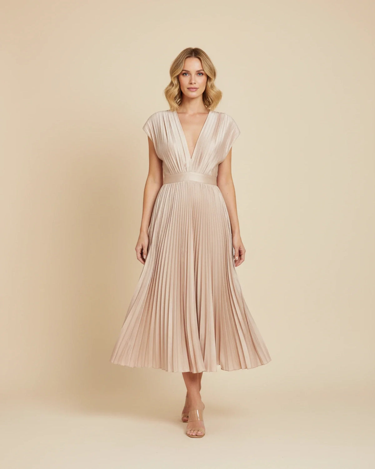 Women's Pleated Fit & Flare Midi Dress
