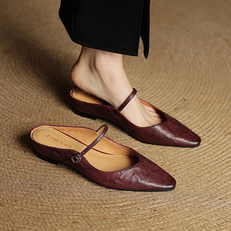 Women's Pointed-Toe Flat Mary Jane Mules with Buckle Strap