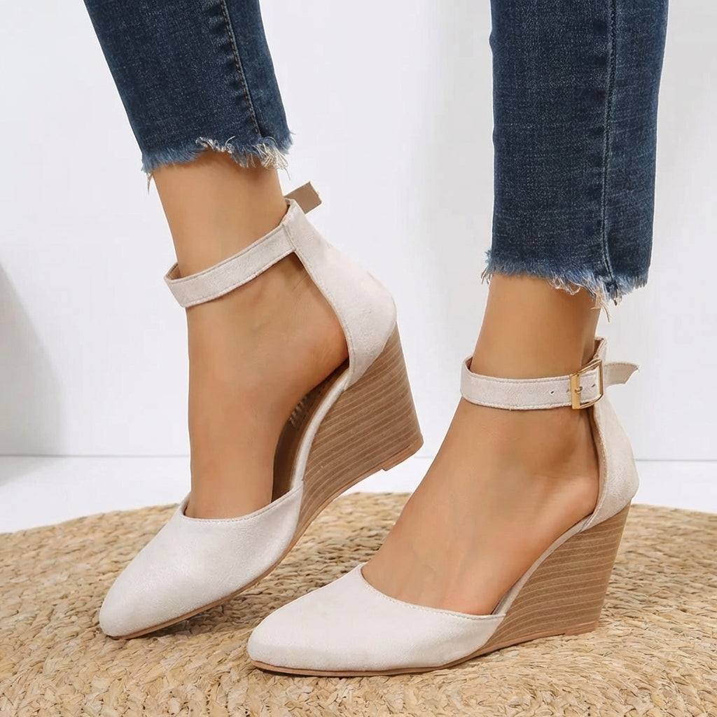 Women's Pointed-Toe Wedges with Ankle Strap – Elegant Comfort and Refined Craftsmanship