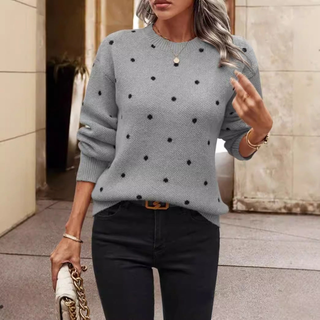 Women's Polka Dot Crew Neck Sweater