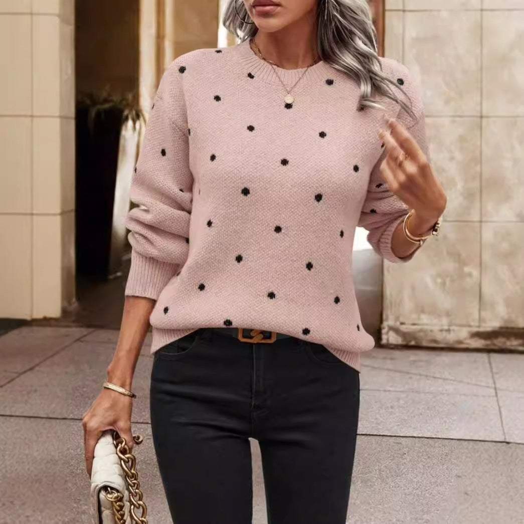 Women's Polka Dot Crew Neck Sweater