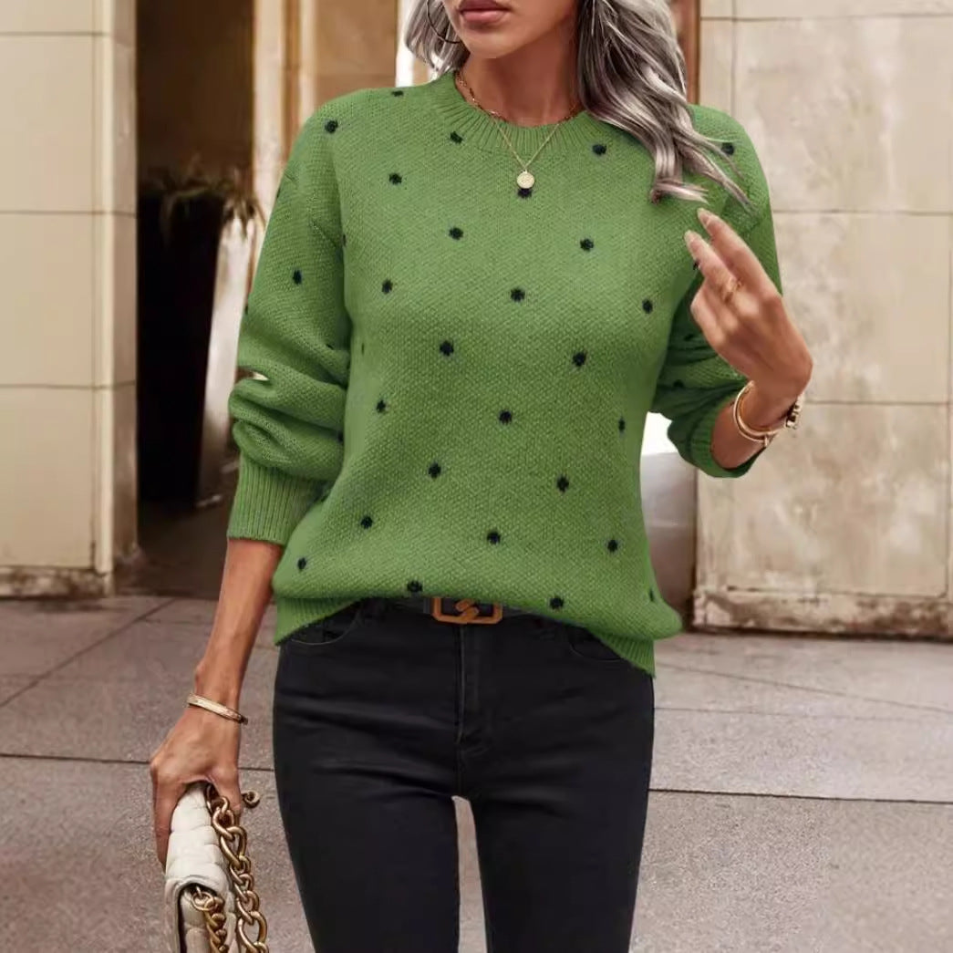 Women's Polka Dot Crew Neck Sweater