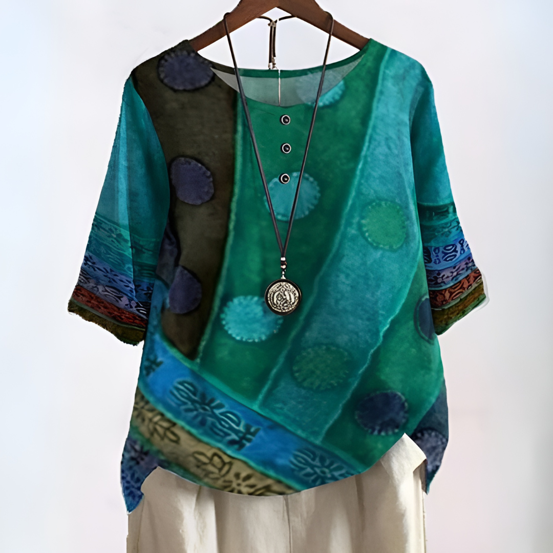 Women's Printed Blouse with Three-Quarter Sleeves