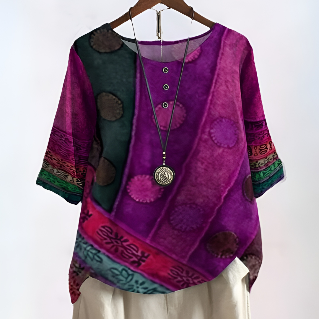 Women's Printed Blouse with Three-Quarter Sleeves