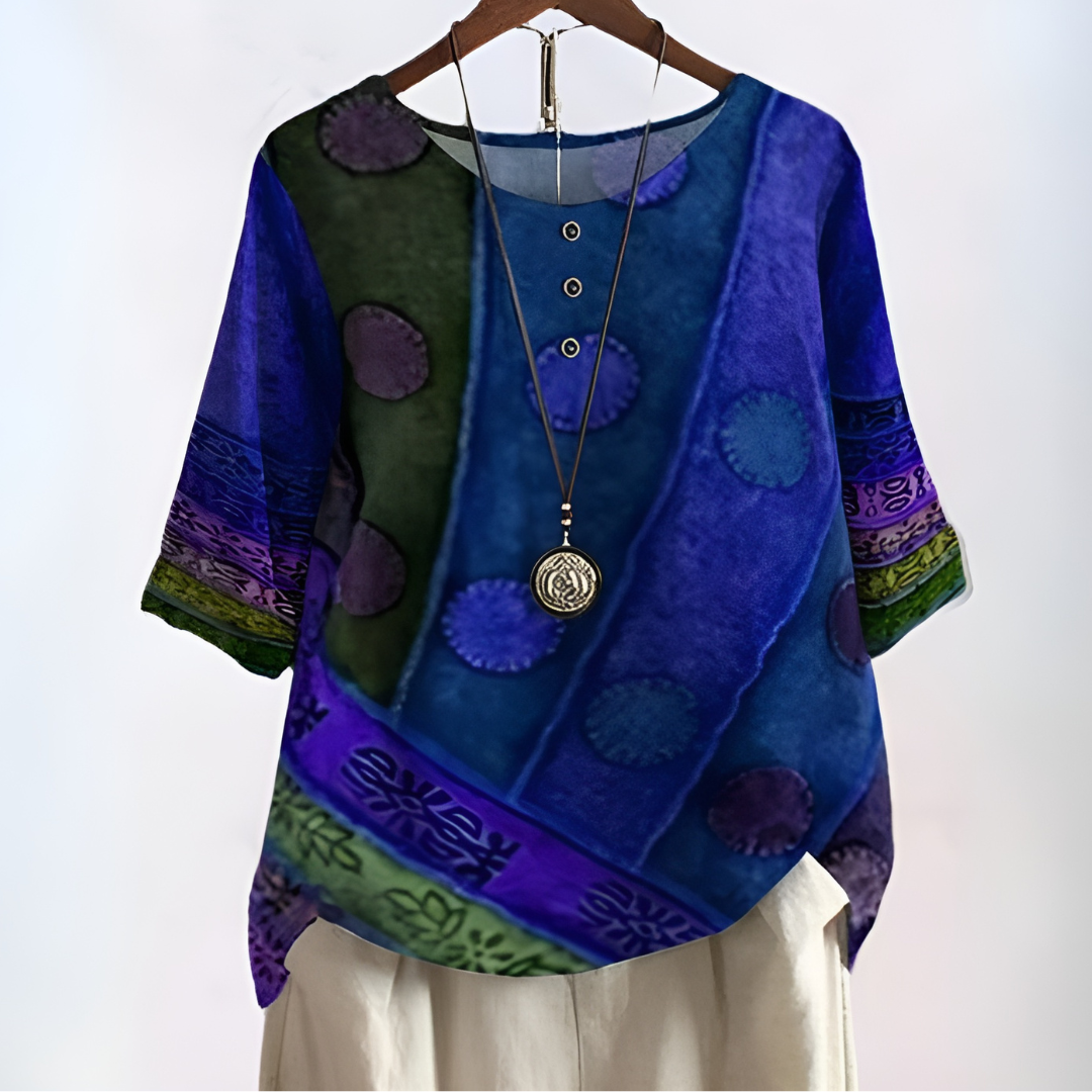 Women's Printed Blouse with Three-Quarter Sleeves