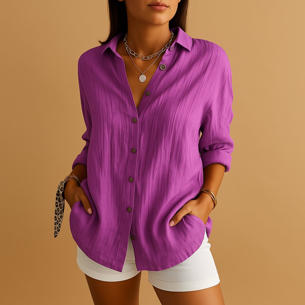 Women's Relaxed Fit Long Sleeve Button Down Blouse