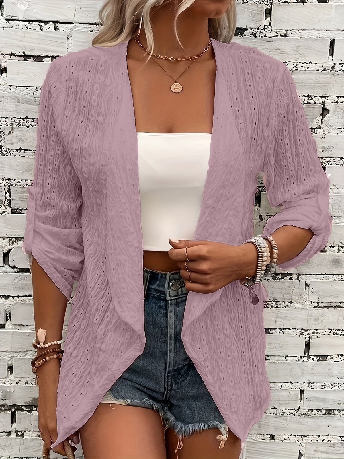 Women's Relaxed Fit Open Front Crochet Cardigan