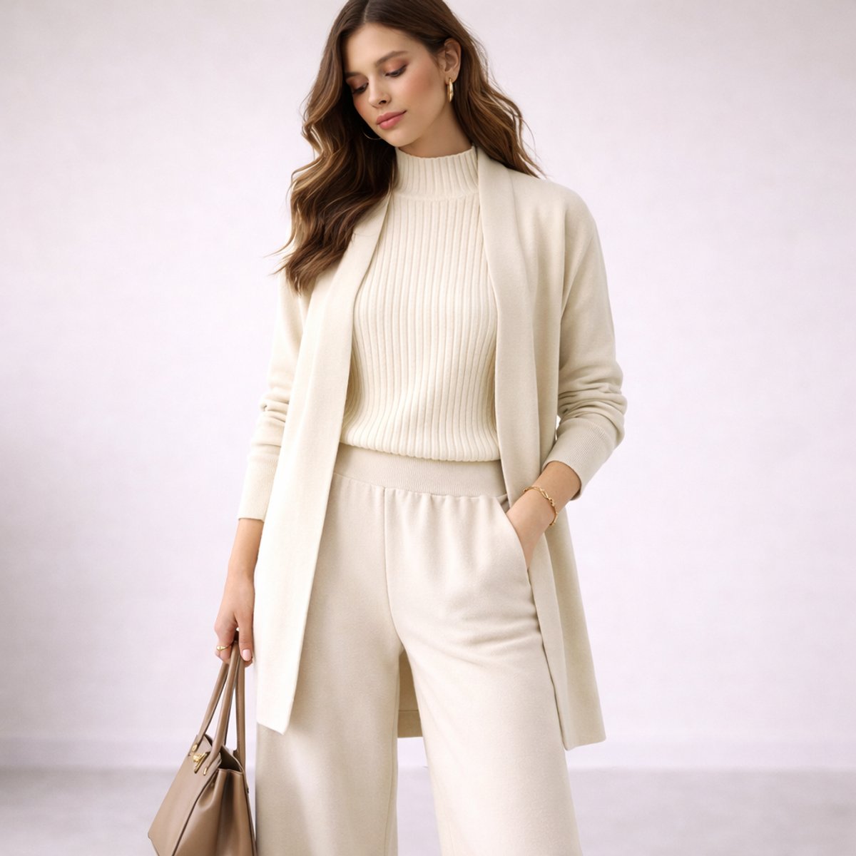 Women's Relaxed Fit Three-Piece Set with Cardigan