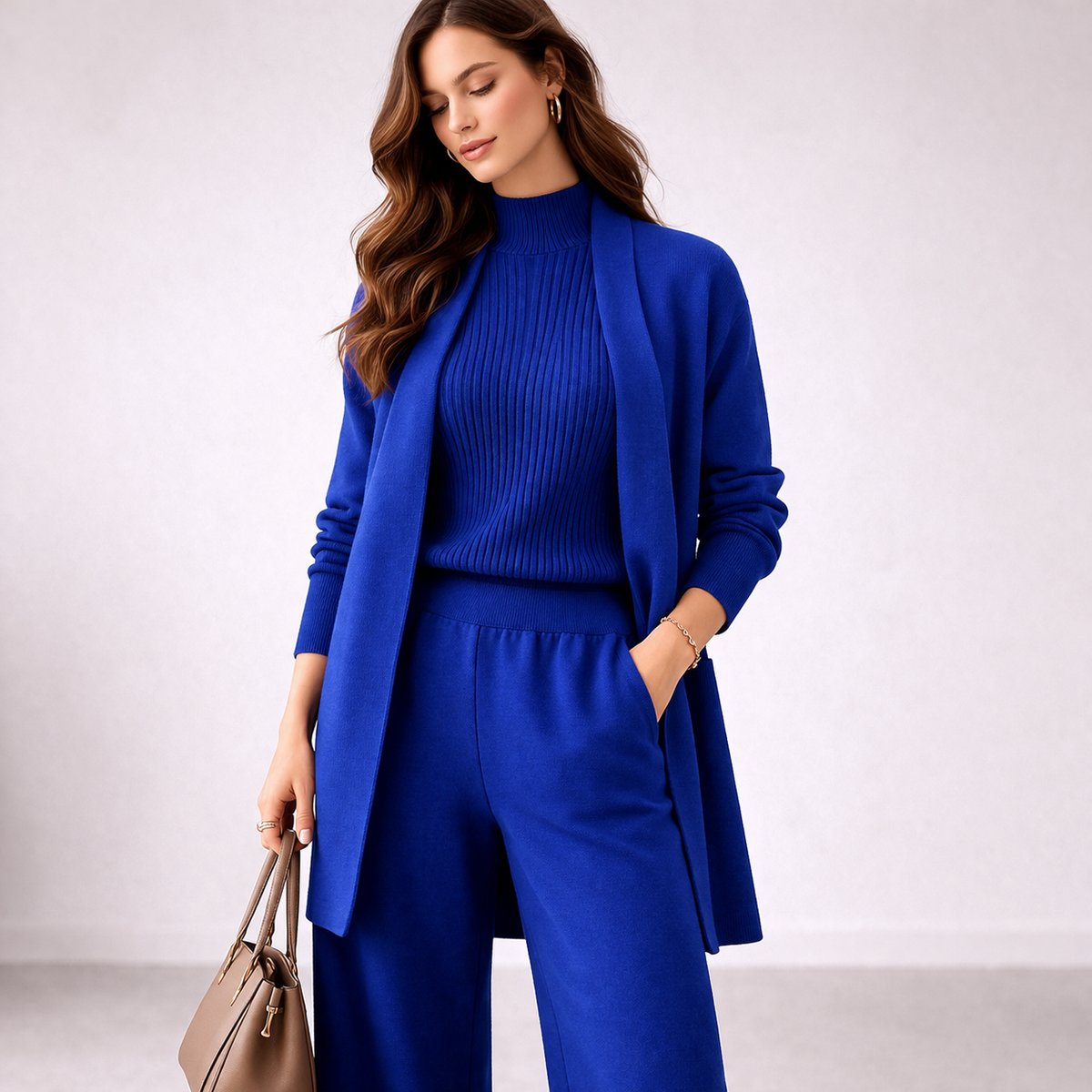 Women's Relaxed Fit Three-Piece Set with Cardigan