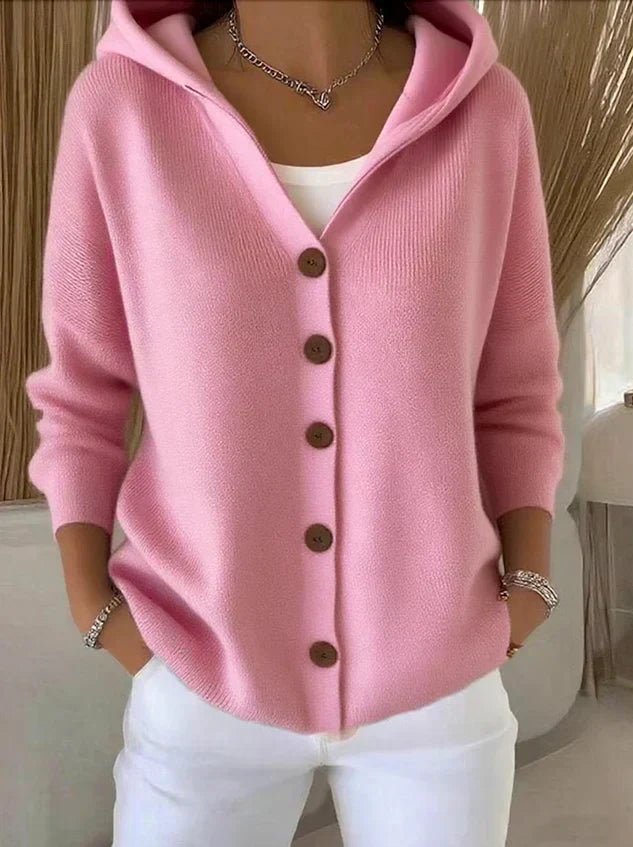 Women's Relaxed Hooded Button-Front Cardigan Sweater