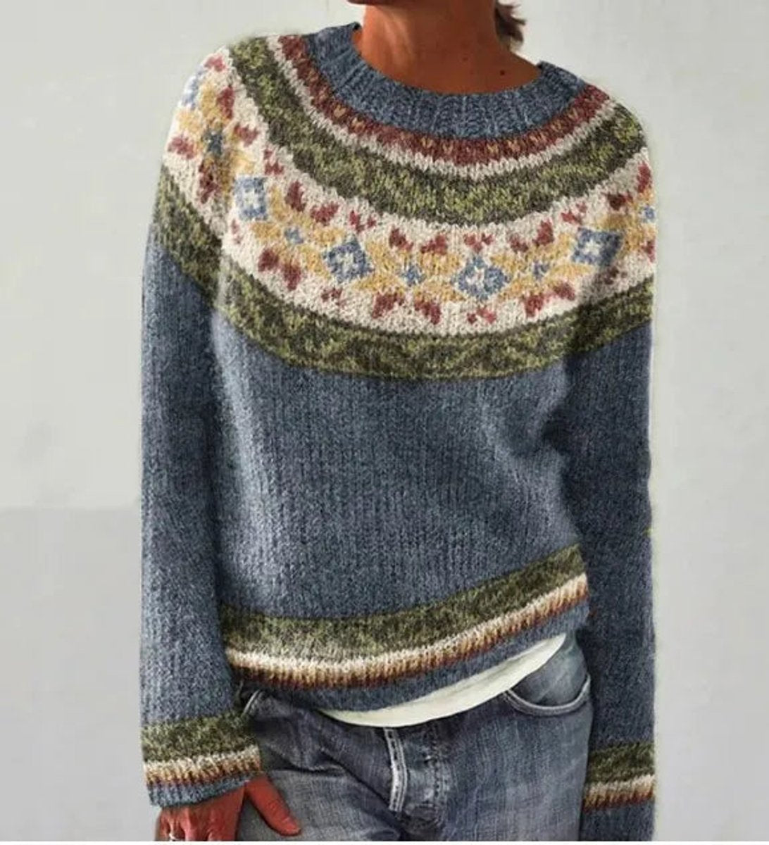Women's Retro Multicolor Striped Relaxed-Fit Sweater
